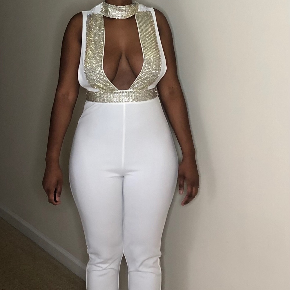 White Rhinestone Jumpsuit